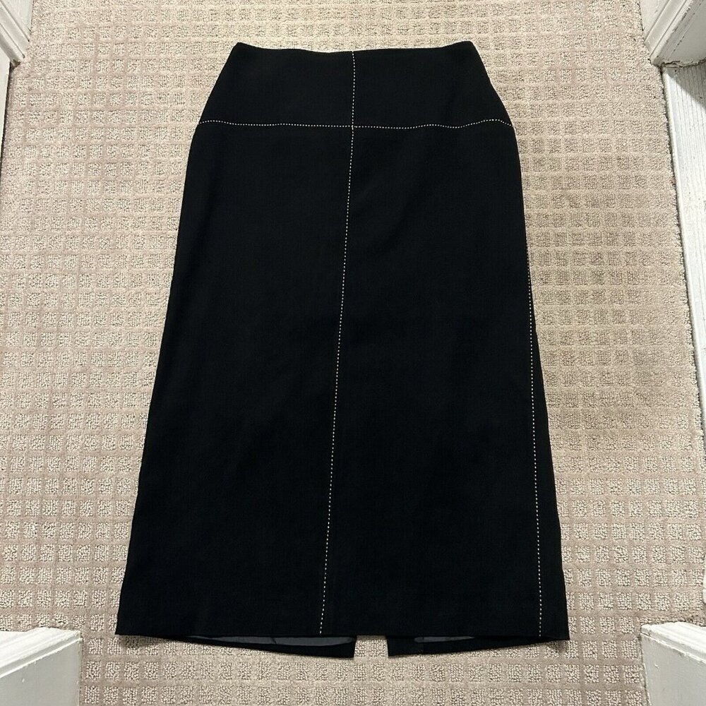 Dalia Collection Pencil Skirt Womens 12 Black‎ Tan Top Stitch Vintage 90s Y2K